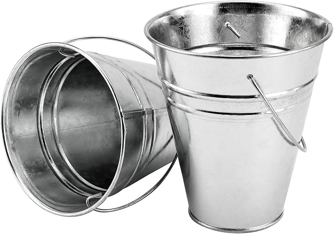 SINJEUN 40 Pack 4.5 x 5 Inch Galvanized Metal Buckets, Silver Metallic Pails with Handle, Mini Tinplate Tin Pails for Craft, Ice, Candy Snack, Flower Decoration