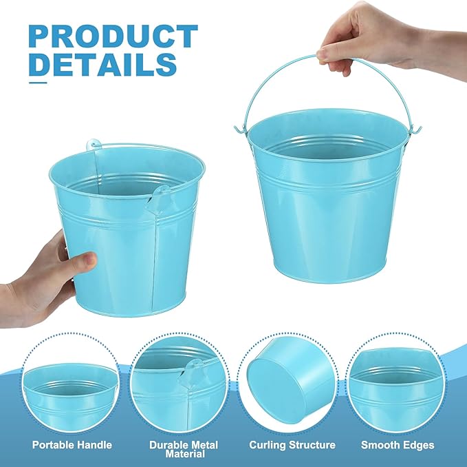 PATIKIL 5.9"x5.1" Small Metal Buckets with Handle, 6 Pcs Mini Galvanized Bucket Colorful Easter Buckets for Crafts Party Favors Decoration, Blue