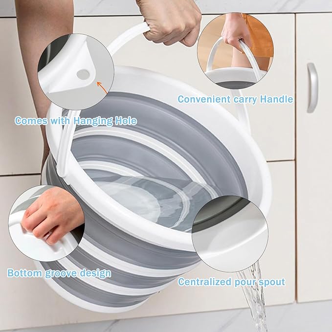 2-Pack Collapsible Buckets - 2.6 Gallon (10L) Large Capacity, Essential for RV, Garden Cleaning, Car Washing, Camping, Fishing, Multi-Purpose Durable Portable Buckets, Easy Storage, Use Anywhere