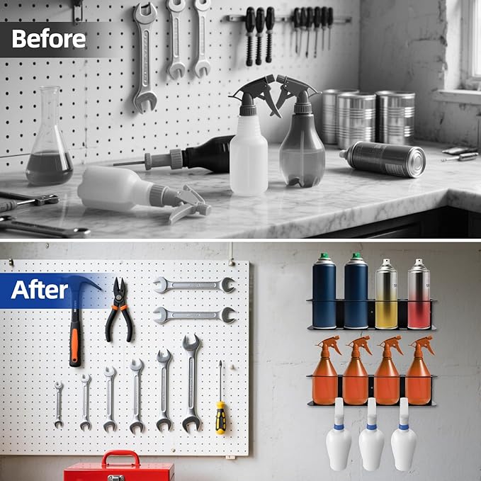 Spray Bottle Holder Wall Mount Metal Spray Can Storage Rack Paint Aerosol Can Organizer for Garage Workshop, 2 Pack
