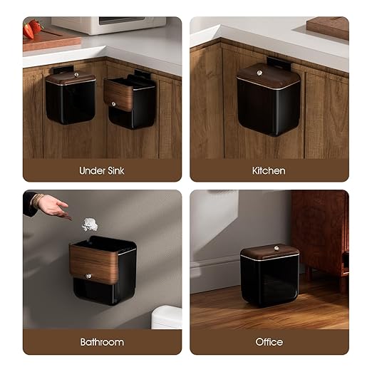 Vintage Kitchen Trash Can with Lid, Large 3.2 Gallon/12 Liter Capacity, Hanging Compost Bin, for Under Sink or Cupboard, Bathroom, Bedroom, Black