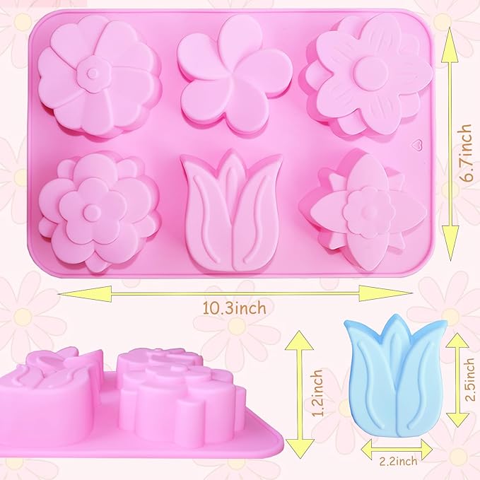 3PCS Flower Soap Molds,Silicone Soap Molds,Silicone Molds for Soap Bath Bombs Shower Steamer Lotion Bars Handmade Cake Chocolate