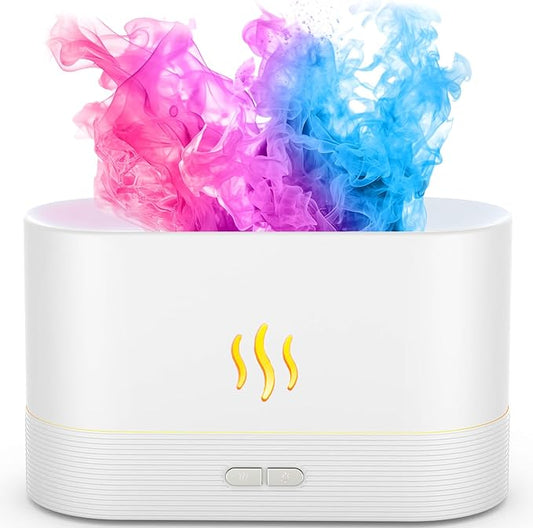 Air Humidifier, Essential Oil Diffuser with Led Flame Light - 7 Colors, 180mL Capacity (8 Hours), Noiseless Operation, Auto-Off Protection - Perfect for Home Bedroom Office Gifts(White)