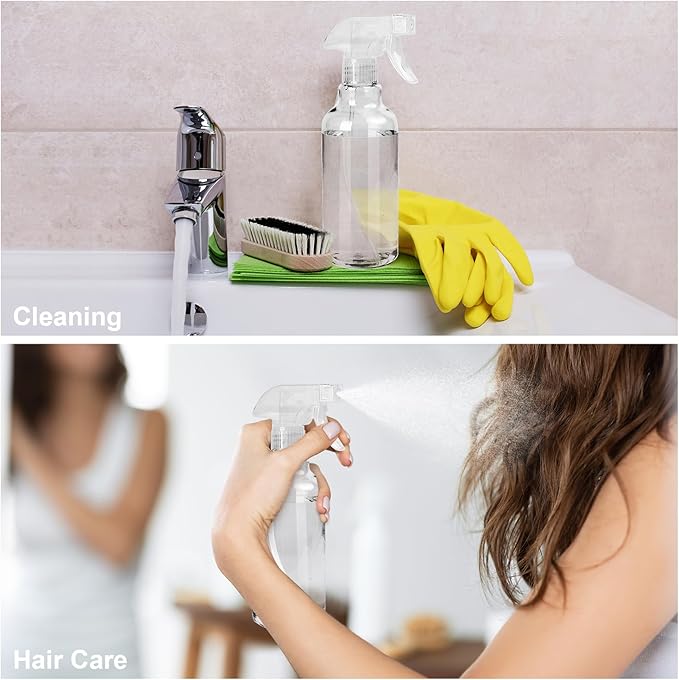 Plastic Spray Bottles, 2-Pack, 16.9 Oz, Mist & Stream, Heavy Duty Spraying, Empty Water Spray Bottle for Cleaning Solutions, Essential Oils, Hair, Plants, BBQ, Cat Dog Behavior Correction (Clear)