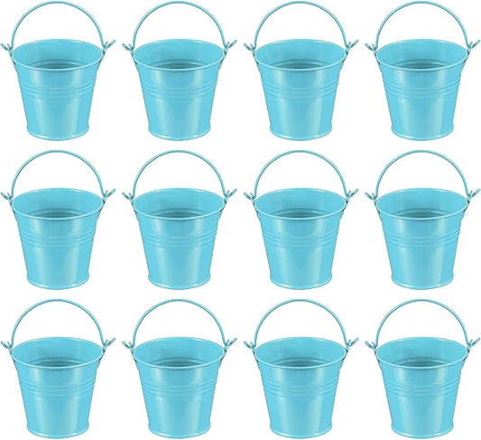 PATIKIL 2.7"x2.3" Small Metal Buckets with Handle, 12 Pcs Mini Galvanized Bucket Colorful Easter Buckets for Crafts Party Favors Decoration, Blue