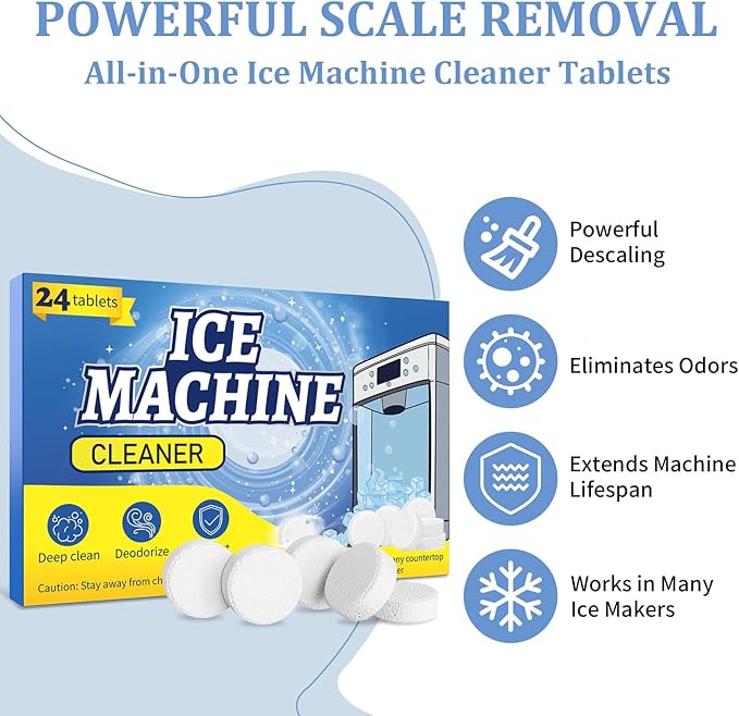Ice Machine Cleaner 24 Pack Ice Maker Cleaner Tablets, Efficient Cleaning Tablets, Compatible With Various Brands of Ice Machines, Remove Hard Water Buildup