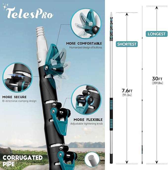 36 Foot High Reach Duster Kit with 7-30FT Extension Pole High Ceiling Dusting and Window Cleaning Kit with Telescopic Pole Window Washer&Squeegee,Cobweb Duster,Fan Duster and Feather Duster