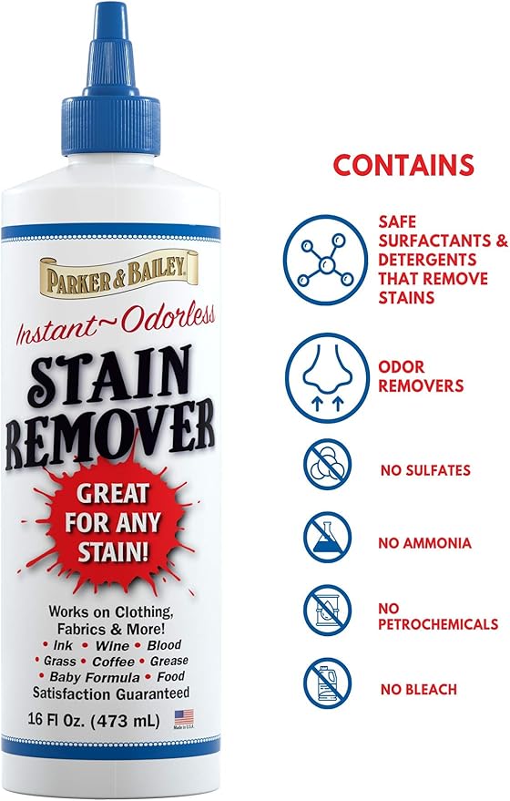Parker and Bailey Stain Remover- Blood Stain Remover for Carpet, Clothes, Sheets and Mattress - Garment and Fabric Laundry Stain Remover - 16oz