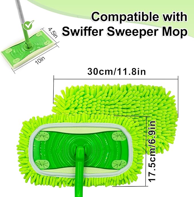 Reusable Mop Pads for Swiffer, 4-Pack Microfiber Washable Reusable Mop Duster Pads for Swiffer Sweeper Mop, Wet Dry Sweeping Mop Pad for Swiffer Sweeper Mop