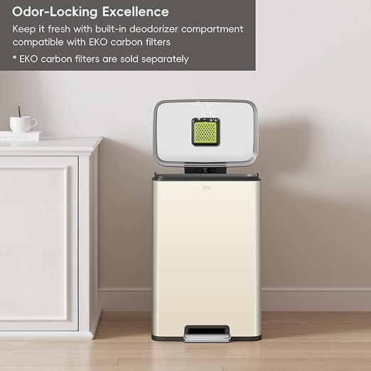 EKO Madison Vanilla Stainless Steel 50 Liter/13.2 Gallon Step Trash Can with Inner Liner - Fingerprint Resistant Finish