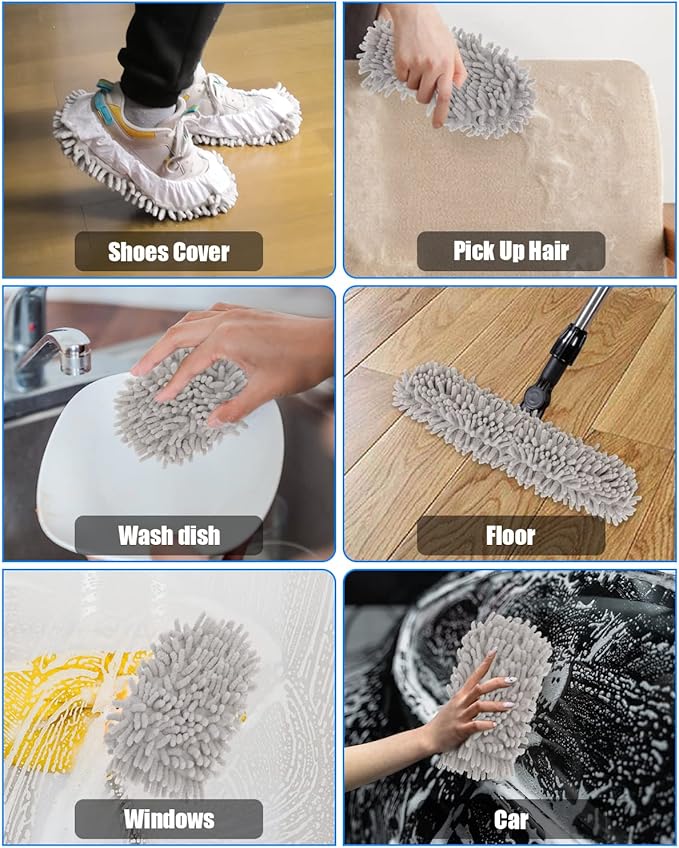 8 Pcs Mop Slippers Socks Floor Cleaning,Microfiber Shoe Covers dust Washable Reusable for Woman Man House Kitchen (Grey)