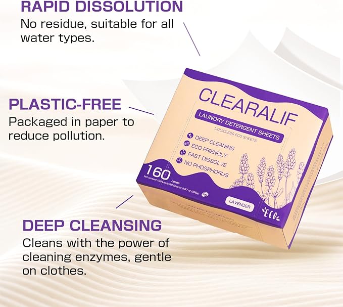 CLEARALIF All in One Laundry Detergent Sheets Kit, Lavender Scent, 160 Loads Laundry Sheets + 160 Drying Sheets, Laundry Set Great for Travel, Softener Sheets Eco Package Friendly & Hypoallergenic