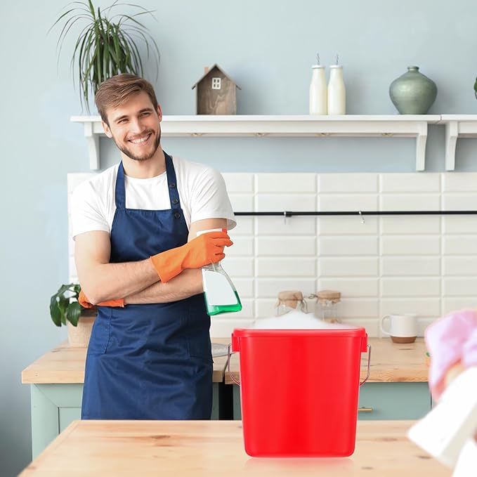 6 Pcs 3 Quart Cleaning Bucket Small Sanitizing Square Bucket Detergent Pail for Home Commercial Restaurant Kitchen Office School (Red)