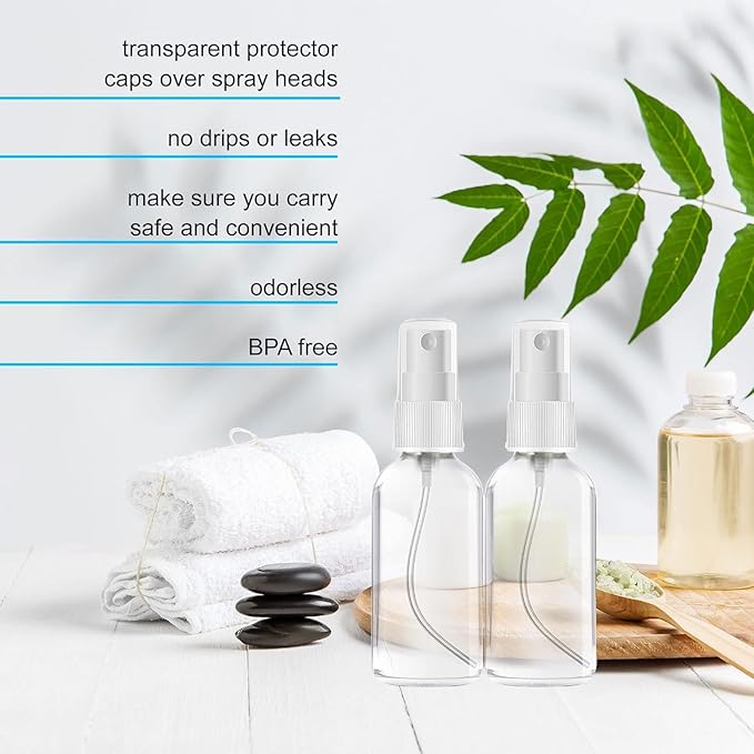 3 Pack 2 OZ Clear Glass Spray Bottles Empty Refillable Bottle is Great for Essential Oils, Plants, Cleaning Solutions, Hair Mister - Mini Spray Bottle - Refillable & Reusable Sprayer.