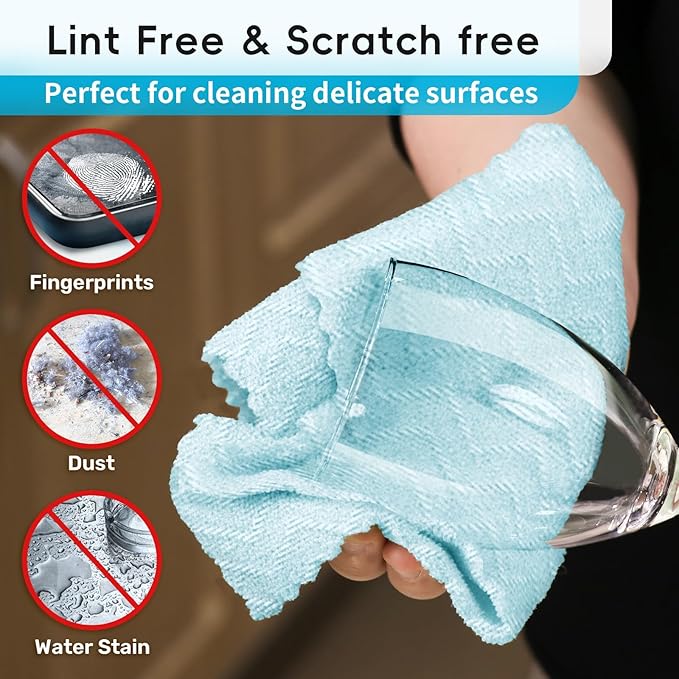 Microfiber Cleaning Cloths Roll, 75 Pack Tear Away Microfiber Towels Roll, 12" x 12" Lint Free Rags, Reusable Cleaning Cloths, Washable, Scratch Free,Ultra Absorbent Dish Rags(Blue Ripple)