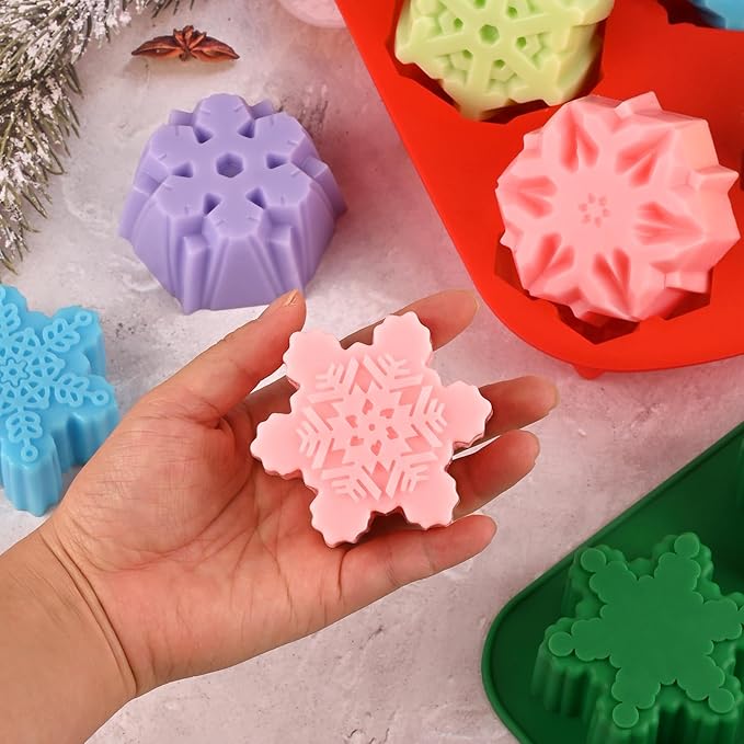 HUAKENER 2 Pack Snowflakes Soap Molds, Large Size Christmas Soap Molds, Snowflakes Silicone Mold for Handmade Soap, Mini Cakes, Brownies, Chocolate, Jello