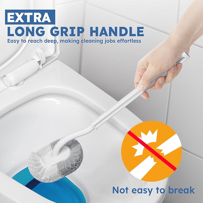 Toilet Brush, 2 Pack Toilet Brush and Holder Set with Durable Curved BristlesToilet Scrubber, Toilet Bowl Brush with Extra Long Handle,Toilet Cleaner with Caddy for Bathroom Deep Cleaning