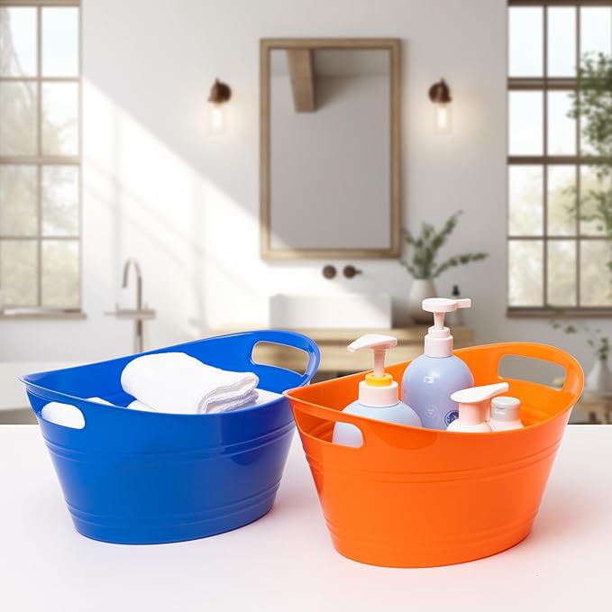 Tiawudi 6 Pack Ice Buckets with Handles, Ice Drink Tub for Party & Bar, Wine Beer Champagne Beverage Bottle Cooler, Plastic Storage Tub, Oval Storage Basket for Home, 4.5 Liter Each, Multi-Color