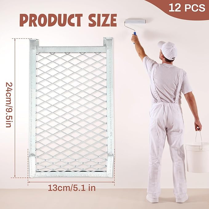 Landhoow 12 Pcs Paint Roller Grid for 1 Gallon Buckets, Paint Screen Strainer 4 Sided Metal Bucket Grid, Silver