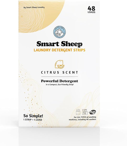 Smart Sheep - Laundry Strips - Laundry Detergent Strips - Detergent Strips for Sensitive Skin - Convenient Eco Friendly & Plastic Free - Perfect for Travel & Camping (48 Count (Pack of 1), Citrus)