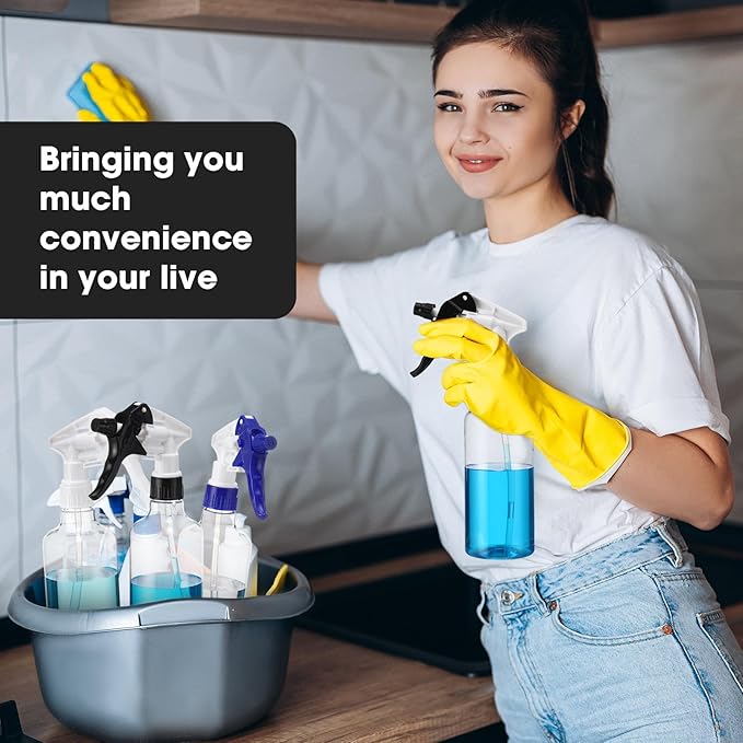 Eccliy 12 Pcs 16 Oz Plastic Spray Bottle, Adjustable Empty Reusable Sprayer for Cleaning, Planting, Water, Bathroom and Kitchen, BBQ, Commercial and Residential(Multicolor,Clear)