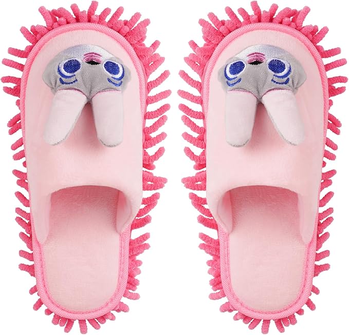 Liitrton Mop Slippers Cartoon Mop Shoes, Washable Microfiber Slippers for Floor Cleaning, Detachable Mopping Slippers for Women Home Floor Cleaning Tools (Pink Rabbit, Women 7-9/Men 5-7)