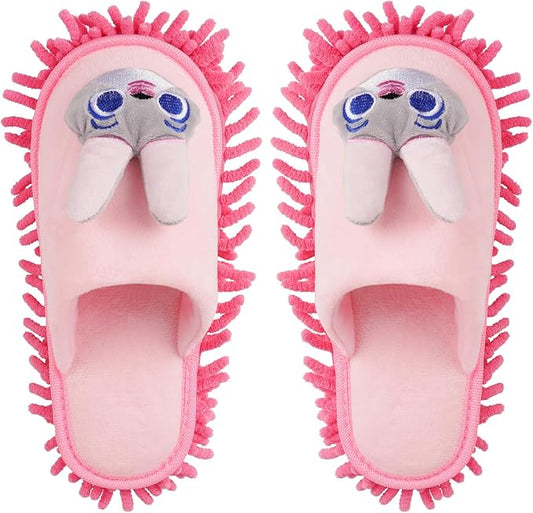 Liitrton Mop Slippers Cartoon Mop Shoes, Washable Microfiber Slippers for Floor Cleaning, Detachable Mopping Slippers for Women Home Floor Cleaning Tools (Pink Rabbit, Women 7-9/Men 5-7)