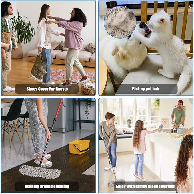 8 Pcs Mop Slippers Socks Floor Cleaning,Microfiber Shoe Covers dust Washable Reusable for Woman Man House Kitchen (Grey)