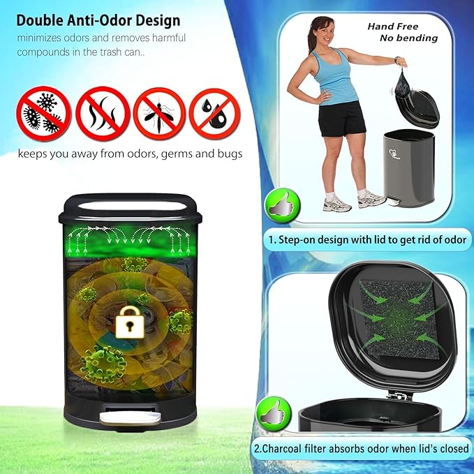 Dog Poop Trash Can Outside, Waste Bin with Lid and Removable Inner,Metal Rake Pooper Scoope,Odor Control for Indoor/Outdoor (Trash Can for Outdoors)