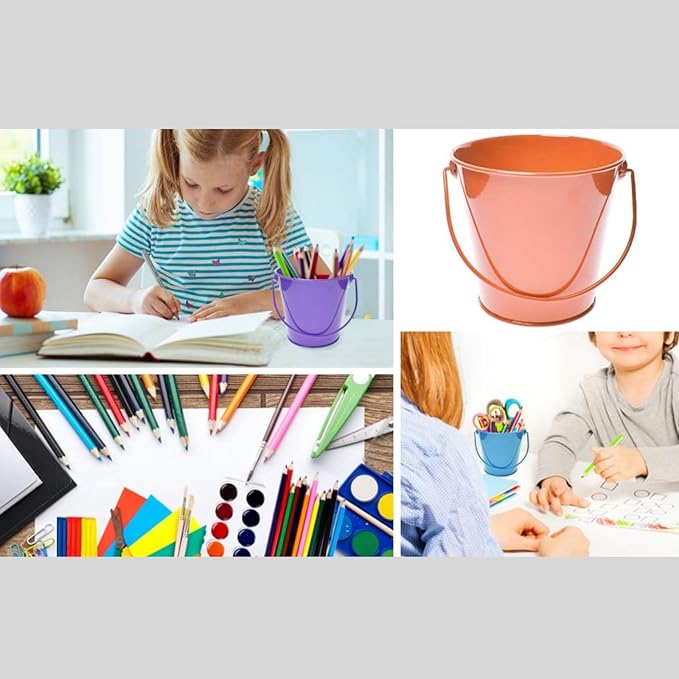 Small Metal Buckets with Handle, 6 Pack 4.3 inch Colored Galvanized Bucket for Kids,Classroom,Crafts,and Party Favors (Multi-Colored, 4.3" Top)