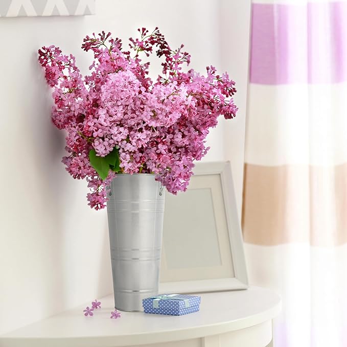 12 Pack 9" Tall Galvanized Metal Flower Vase, French Bucket Vases with Handles, Floral Buckets for Outdoor/Indoor, Rustic Tiny Flower Buckets for Home Decor Wedding Table Centerpiece Farmhouse