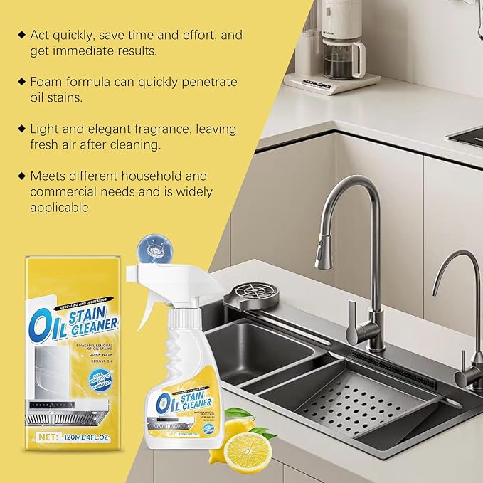 Kitchen Heavy Oil Cleaner - All-Purpose Stain Cleaner, Heavy Duty Degreaser Cleaner Spray for Stubborn Oil Stains for Kitchen Bathroom Surfaces, 2PCS