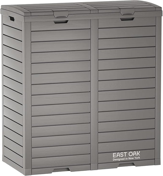 EAST OAK 76 Gallon Outdoor Trash Can | Waterproof Resin Garbage Can with Tiered Lid & Drip Tray | Outside Trash Bin for Patio | Kitchen, Backyard & Deck | Gray Color