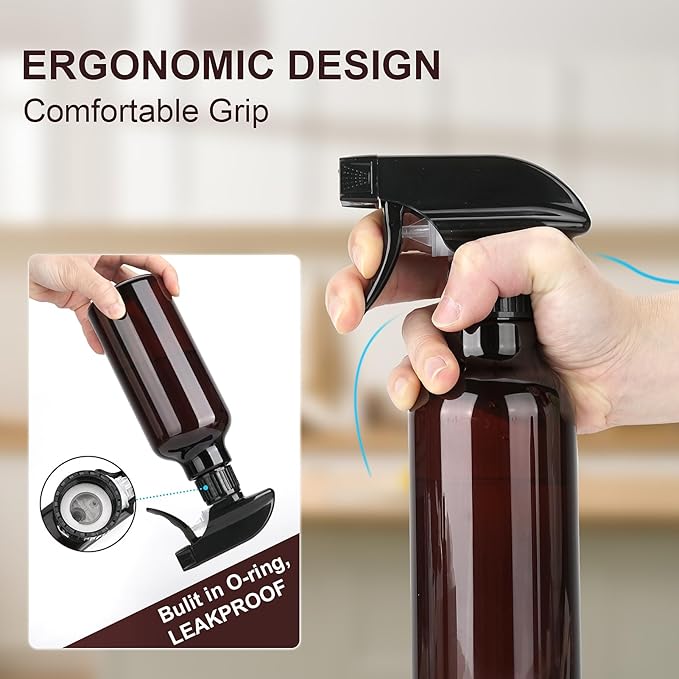 Spray Bottles Plastic Spray Bottle for Hair Mist/Stream Heavy Duty Empty Spray Bottles for Cleaning Solutions, Plants, Cooking (16.9oz-Brown+nozzle)