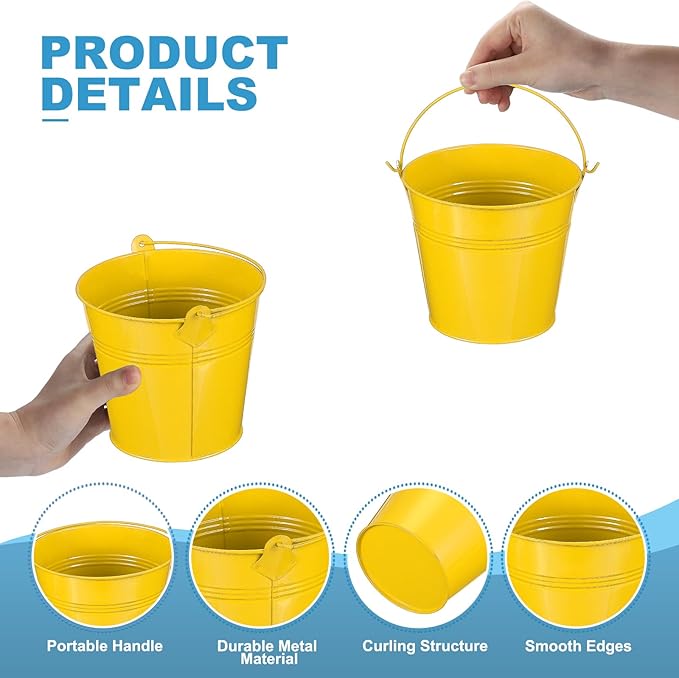 PATIKIL 5.1"x4.7" Small Metal Buckets with Handle, 12 Pcs Mini Galvanized Bucket Colorful Easter Buckets for Crafts Party Favors Decoration, Yellow