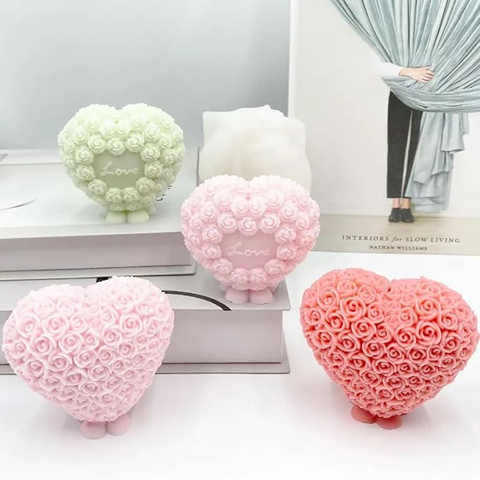3D Rose Heart Shaped Candle Soap Silicone Mold Fondant Chocolate Candy Cake Decorating Mold Plaster Resin Polymer Clay Mould Wedding Valentine's Day Decor