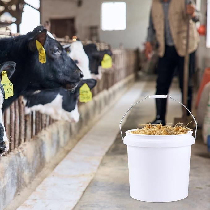 4 Gallon All Purpose Pail with Airtight Lids, Plastic Food Grade White Bucket with Handle, 4 Packs