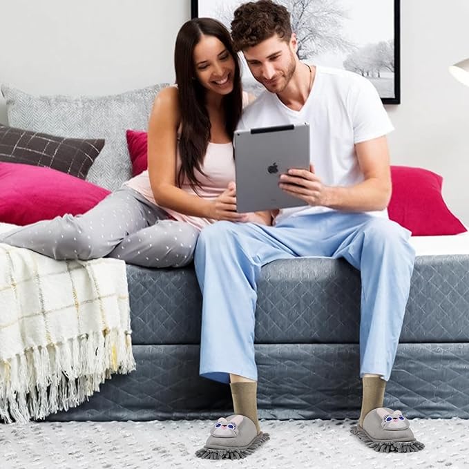 Liitrton Mop Slippers Cartoon Mop Shoes, Washable Microfiber Slippers for Floor Cleaning, Detachable Mopping Slippers for Women Home Floor Cleaning Tools (Grey Rabbit, Women 7-9/Men 5-7)