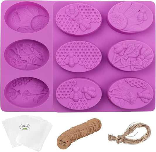 3D Bee Soap Molds 2pcs 6 Cavities Honeybee Silicone Soap Molds Honeycomb Soap Mold for Homemade Craft Soap