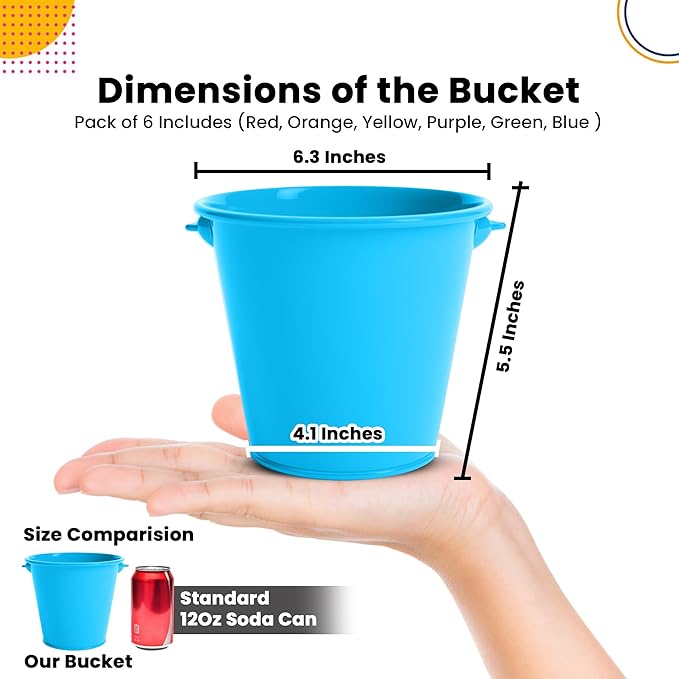 Metal Buckets with Handle 6 Pcs – Galvanized Bucket Leak Proof & Rust Resistant 48 fl oz Capacity - Best for Party Décor, Organizing & Decorating Classrooms Easter Bucket 6.3"