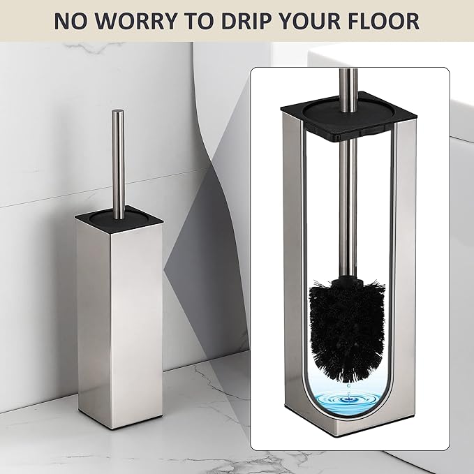 BGL Toilet Brush Holder Freestanding,Brushed Nickel,304 Stainless Steel,SUS304 Toilet Bowl Brush and Holder for Bathroom - Space Saving,Sturdy,Deep Cleaning,Covered Brush