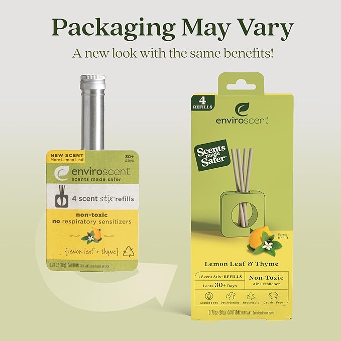 Enviroscent Non-Toxic Air Freshener for Home (Lemon Leaf & Thyme) Essential Oil Diffuser | Air Freshener & Room Freshener | Home Fragrance Last Over 30 Days | 8 Scent Stix Refills