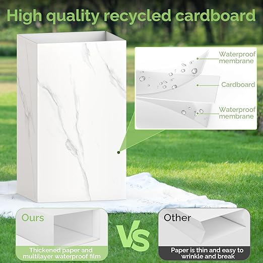 4 Pack Extra Large Disposable Trash Cans, Reusable Portable Garbage Can, 13 Gallon (21.6" H x 13.5" W x 10" D), Extra Thick Recycled Cardboard Portable Garbage Can and Recycling Bins,Marble