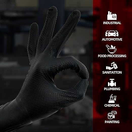Jointown Basic Heavy Duty Nitrile Gloves, Mechanic Gloves 8 Mil Nitrile Disposable, with Raised Diamond Texture, Case of 1000, Black, Large