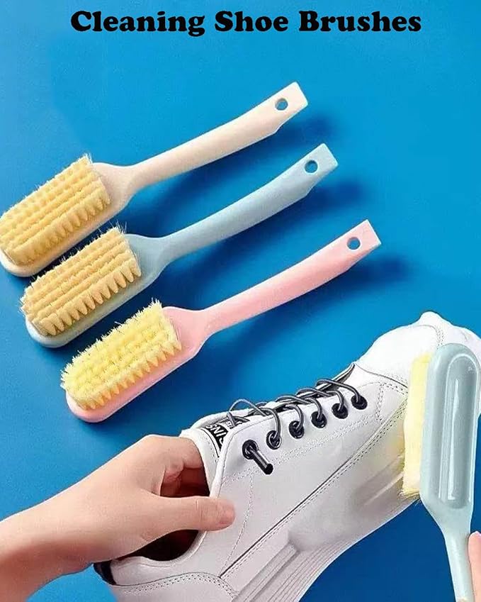 Shoe Cleaning Brush-3 Pack Shoe Brushes with Long Handled Soft Bristle Cleaning Brush Shoe Cleaner Brush Scrub Brush for Sneakers,Tennis,Canvas,White Shoes & More