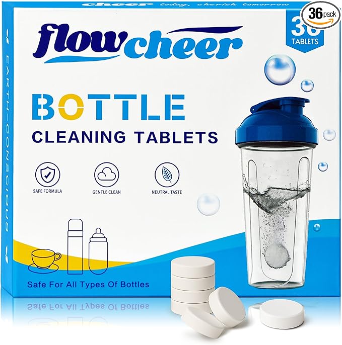 Bottle Cleaning Tablets, 36-Pack, Powerful Cleaner for Stainless Steel, Glass, Thermos, Tumblers, Hydration bladder and Reusable Water Bottles, Removes Stubborn Stains & Odors