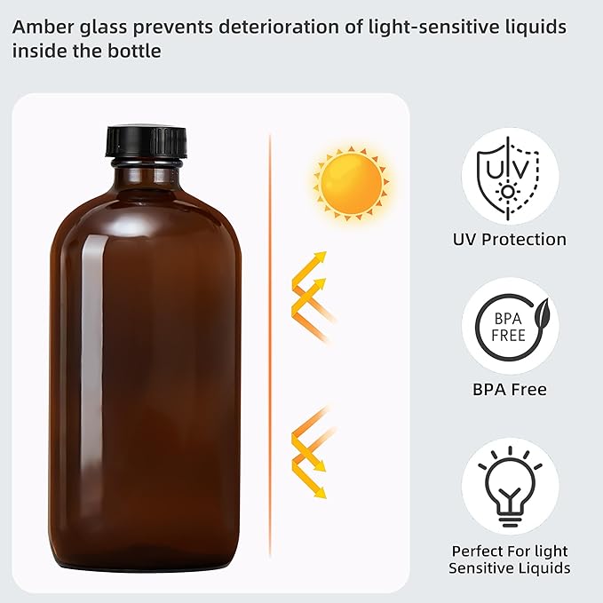 Amber Glass Spray Bottles 16 oz - Refillable Empty Spray Bottles for Cleaning, Essential Oils, Plants, Hair Mister - 2 Pack
