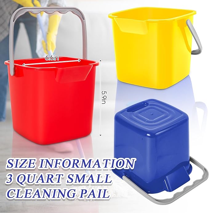 Irenare 12 Pcs Sanitizing Bucket 3 Quart Cleaning Pail Small Detergent Square, Spout and Handle Plastic Utility Sanitizer Buckets for Restaurant Kitchen Home Offices (Multicolor)