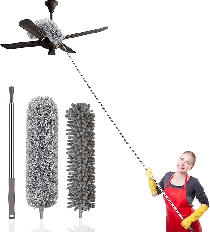 SetSail Dusters for Cleaning, 100-inch Extra-Long Duster with Extension Pole Bendable Microfiber Head Washable Ceiling Fan Cleaner Duster Kit for High Ceilings, Corner, Furniture