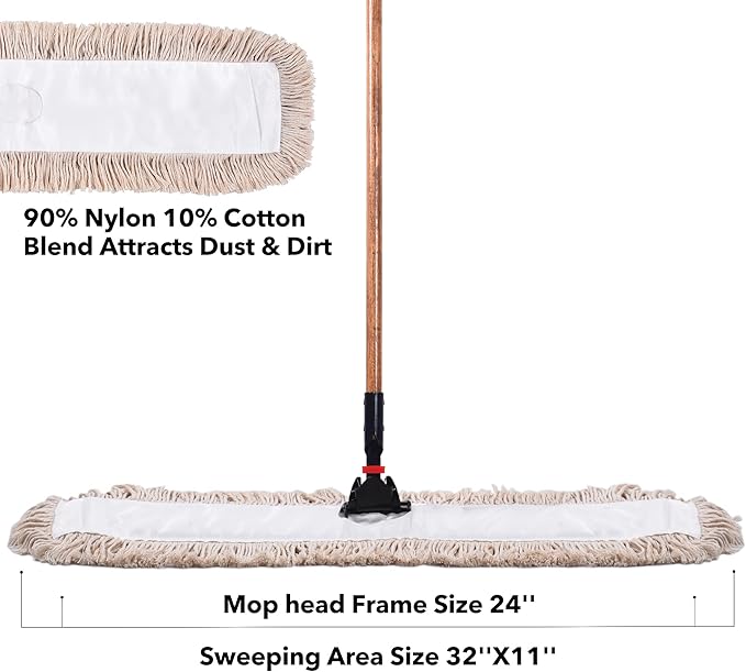 Matthew Cleaning 24'' Cotton Dust Mop Refill Washable Thick Tufted Replacement Heads for Residential & Commercial Use Fit All 24'' Dust Mop Frames, Hardwood, Laminate, Concrete Floors 12 Pack
